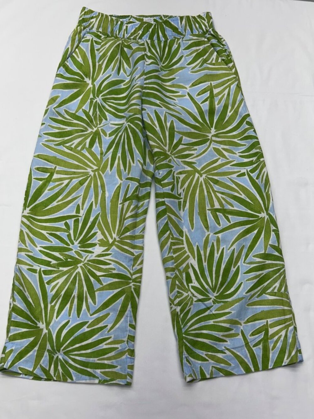 Sigrid Olsen Tropical Leaf Print Linen Top & Wide-Leg Pants Set Green & Blue S - Picture 4 of 16
